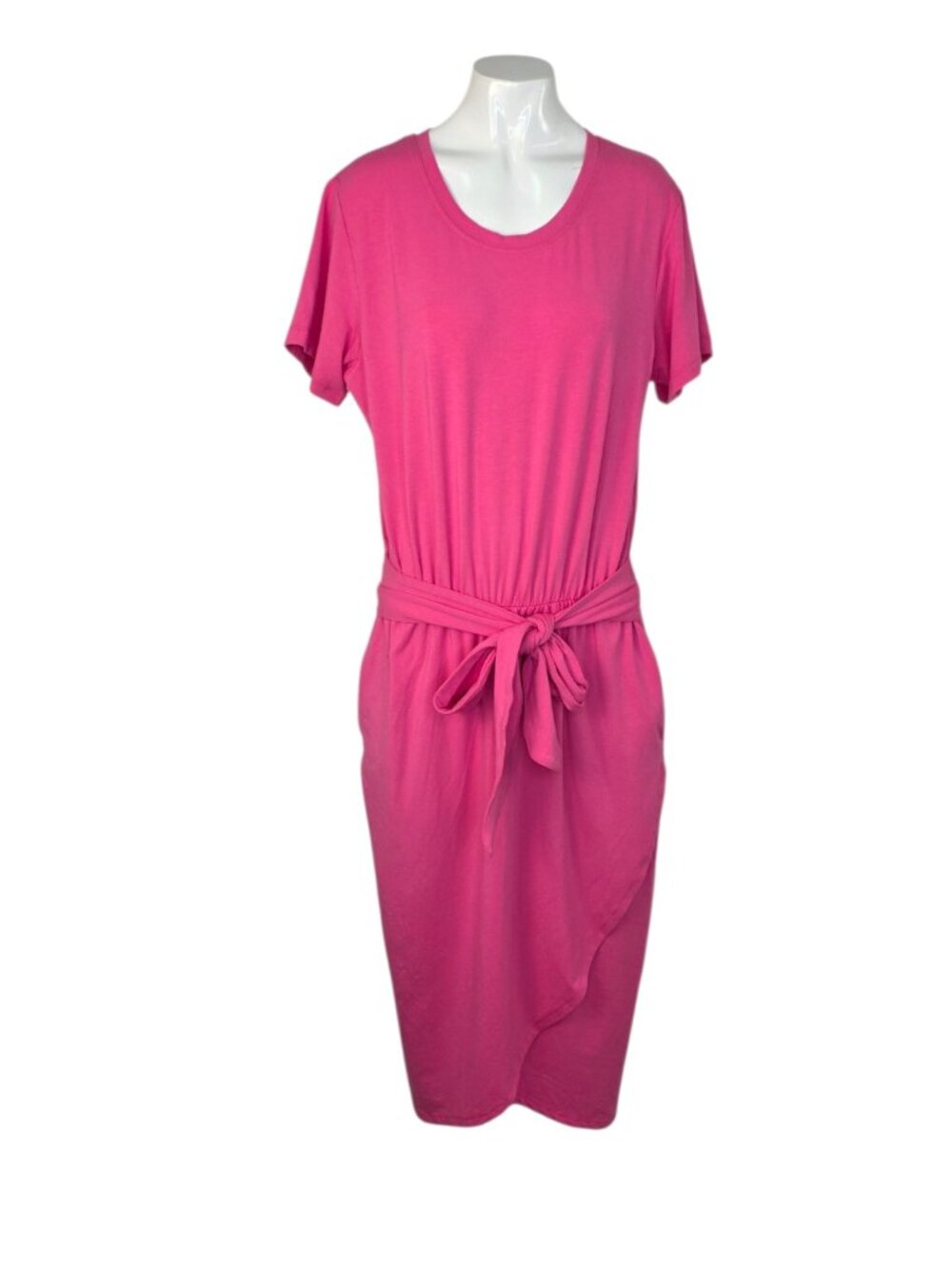 Smash + Tess Faux Wrap Midi Dress, Pink, Tie Waist, Short Sleeve, Size M